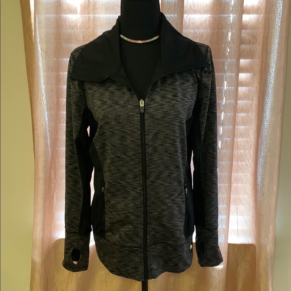 🌹 ideology • Women's Athletic Black & Gray Zip-Up Workout Hoodie •
